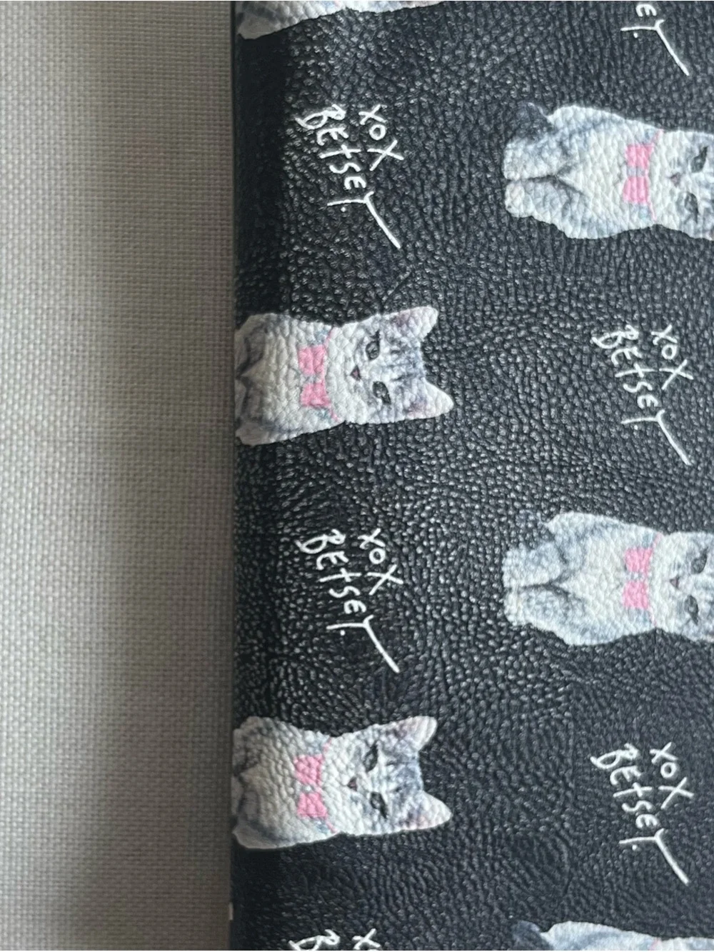 Betsey Johnson Black Cat Print Wristlet with Pink Bows